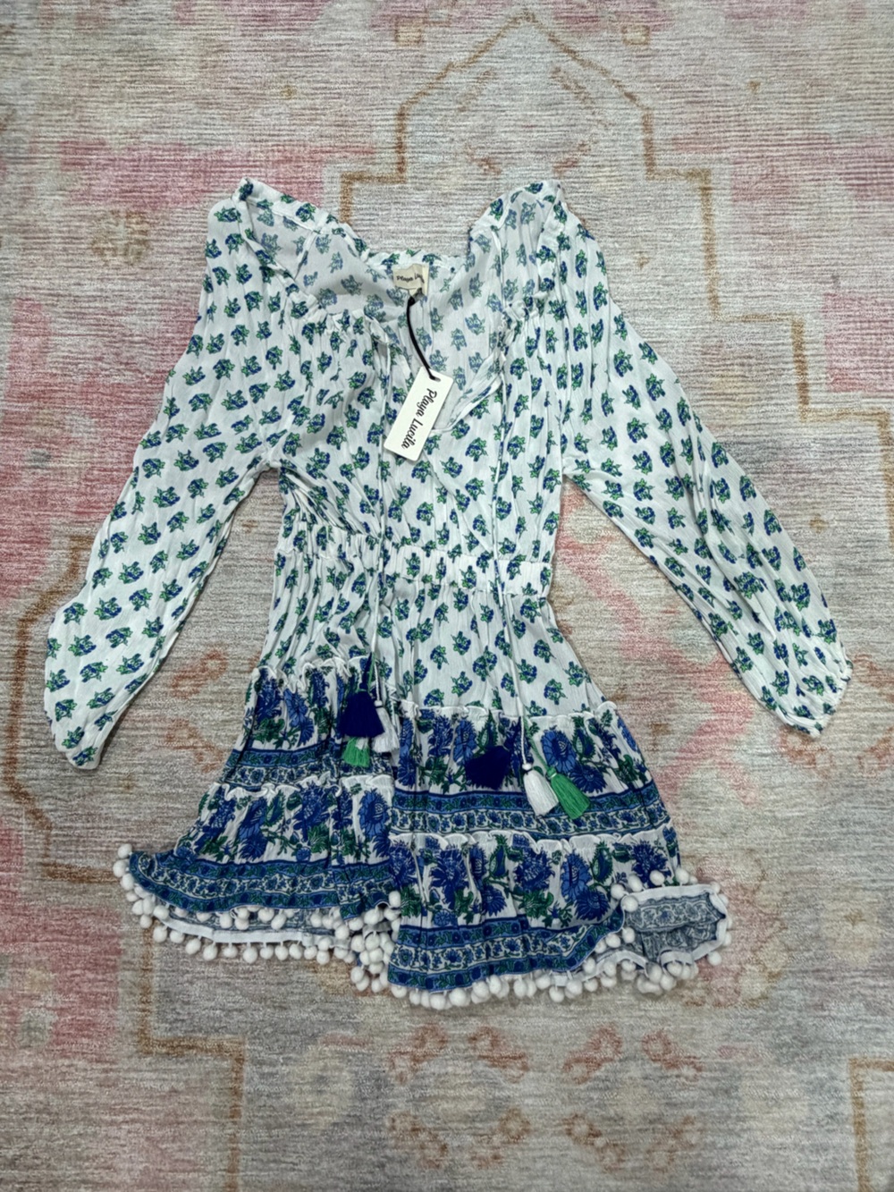 Playa Lucia NWT White & Blue Floral Boho Dress Small
